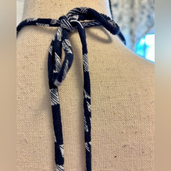 Lulu's Jumpsuit Sparrow Blue White Aztec Print Crop Length Halter Tie size Large - Picture 8 of 16